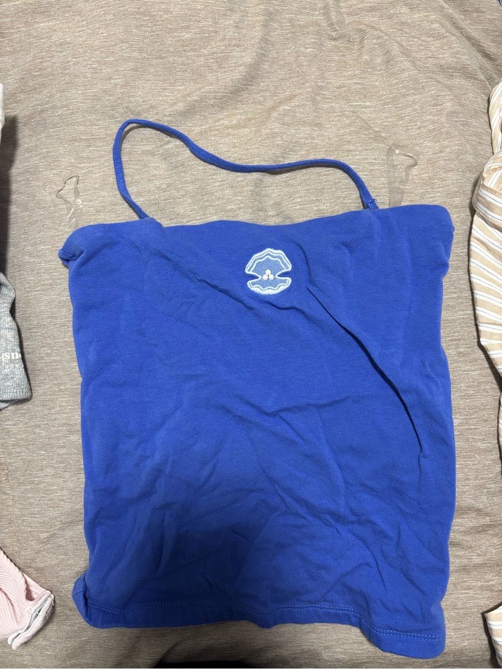 Blue Tank Top with Embroidered Shell Logo